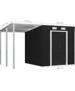 vidaXL Garden Shed with Extended Roof Anthracite 346x193x181 cm Steel