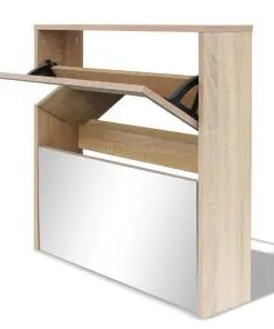 vidaXL Shoe Cabinet 2-Layer Mirror Oak 63x17x67 cm