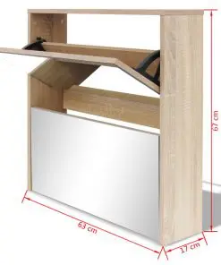 vidaXL Shoe Cabinet 2-Layer Mirror Oak 63x17x67 cm