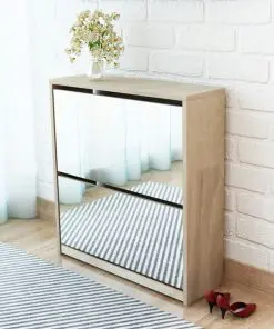 vidaXL Shoe Cabinet 2-Layer Mirror Oak 63x17x67 cm