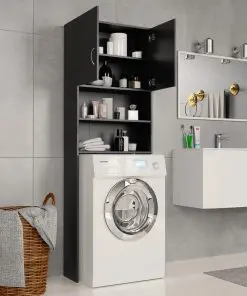 vidaXL Washing Machine Cabinet Black 64×25.5×190 cm Chipboard