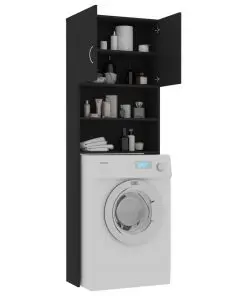 vidaXL Washing Machine Cabinet Black 64×25.5×190 cm Chipboard