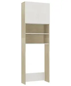 vidaXL Washing Machine Cabinet White and Sonoma Oak 64×25.5×190 cm Chipboard
