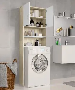 vidaXL Washing Machine Cabinet White and Sonoma Oak 64×25.5×190 cm Chipboard