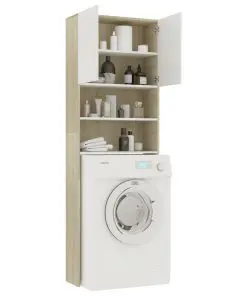 vidaXL Washing Machine Cabinet White and Sonoma Oak 64×25.5×190 cm Chipboard