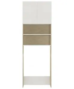 vidaXL Washing Machine Cabinet White and Sonoma Oak 64×25.5×190 cm Chipboard