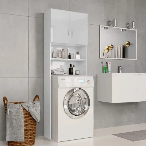 vidaXL Washing Machine Cabinet High Gloss White 64×25.5×190 cm Chipboard