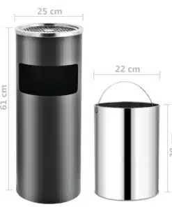 vidaXL Ashtray Dustbin Hotel 30 L Steel Grey