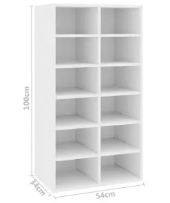 vidaXL Shoe Rack White 54x34x100 cm Chipboard