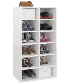 vidaXL Shoe Rack High Gloss White 54x34x100 cm Chipboard
