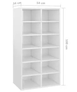 vidaXL Shoe Rack High Gloss White 54x34x100 cm Chipboard