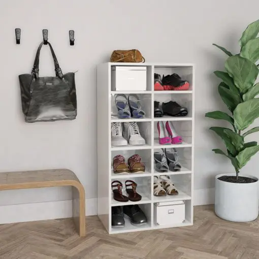 vidaXL Shoe Rack High Gloss White 54x34x100 cm Chipboard