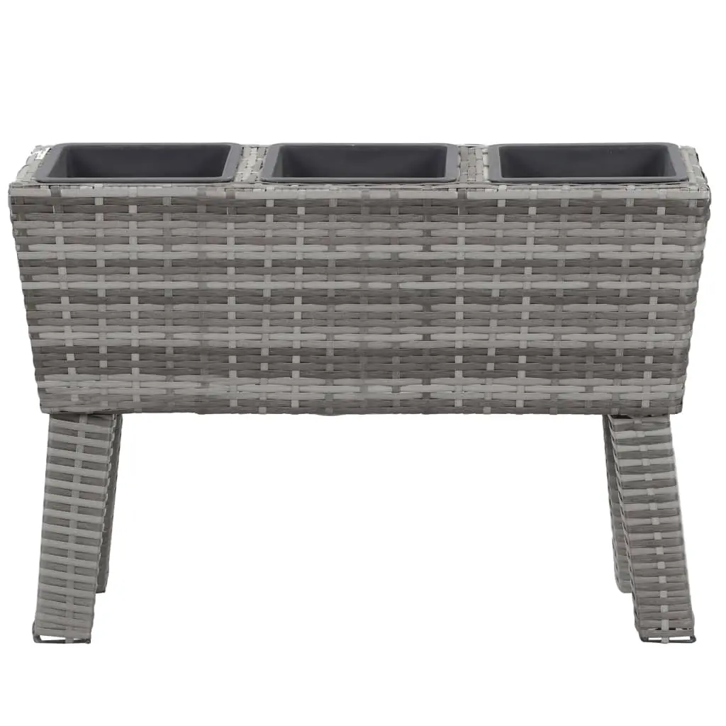 vidaXL Garden Raised Bed with Legs and 3 Pots 72x25x50 cm Poly Rattan Grey