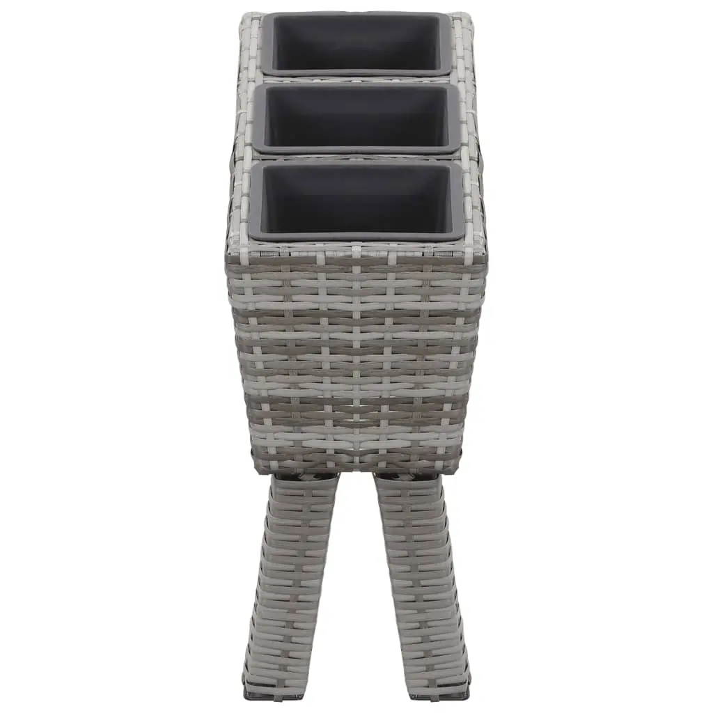 vidaXL Garden Raised Bed with Legs and 3 Pots 72x25x50 cm Poly Rattan Grey