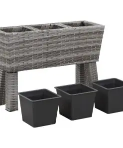 vidaXL Garden Raised Bed with Legs and 3 Pots 72x25x50 cm Poly Rattan Grey