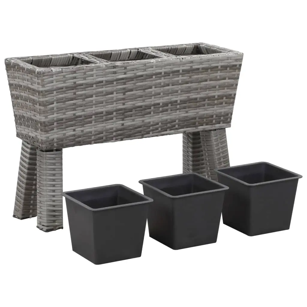 vidaXL Garden Raised Bed with Legs and 3 Pots 72x25x50 cm Poly Rattan Grey