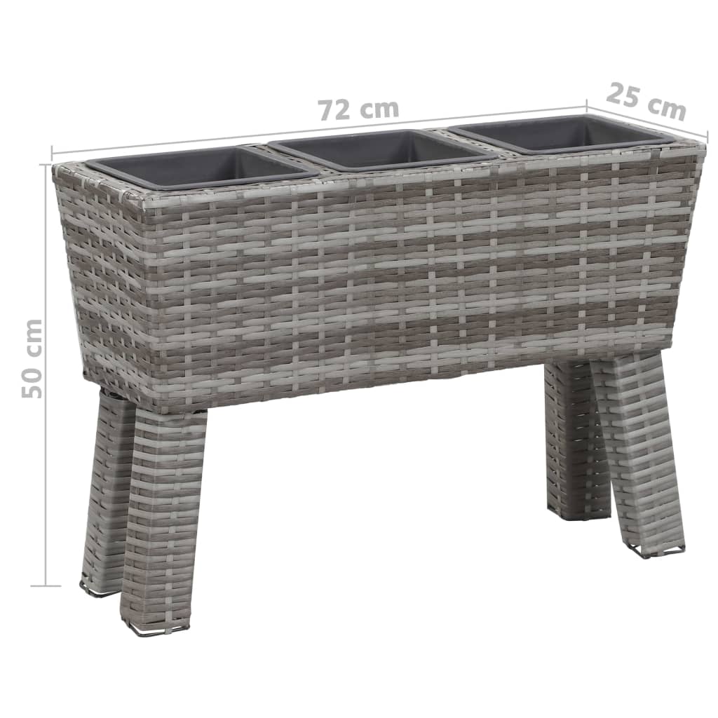 vidaXL Garden Raised Bed with Legs and 3 Pots 72x25x50 cm Poly Rattan Grey