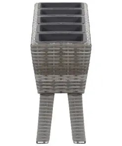 vidaXL Garden Raised Bed with Legs and 5 Pots 118x25x50 cm Poly Rattan Grey