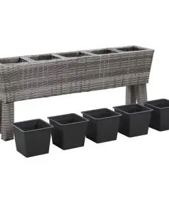 vidaXL Garden Raised Bed with Legs and 5 Pots 118x25x50 cm Poly Rattan Grey