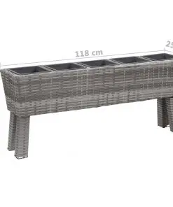 vidaXL Garden Raised Bed with Legs and 5 Pots 118x25x50 cm Poly Rattan Grey