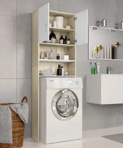 vidaXL Washing Machine Cabinet White and Sonoma Oak 64×25.5×190 cm