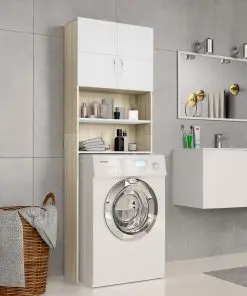 vidaXL Washing Machine Cabinet White and Sonoma Oak 64×25.5×190 cm