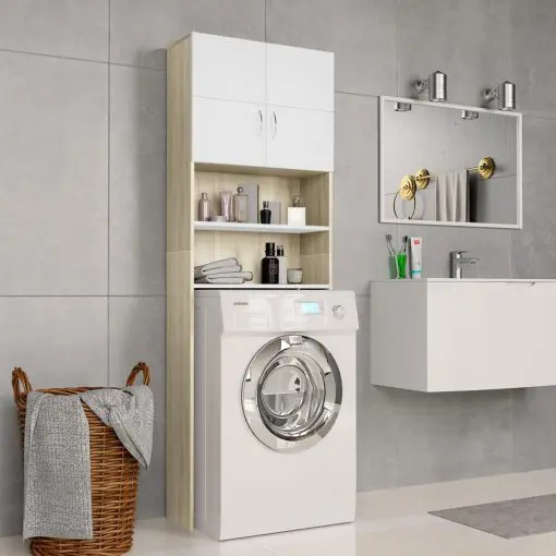 vidaXL Washing Machine Cabinet White and Sonoma Oak 64×25.5×190 cm