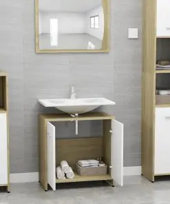 vidaXL Bathroom Cabinet White and Sonoma Oak 60x33x58 cm Chipboard