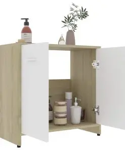 vidaXL Bathroom Cabinet White and Sonoma Oak 60x33x58 cm Chipboard