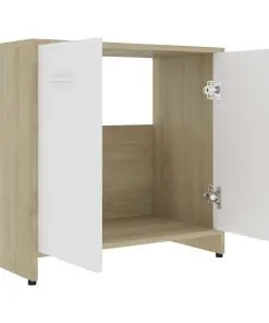 vidaXL Bathroom Cabinet White and Sonoma Oak 60x33x58 cm Chipboard