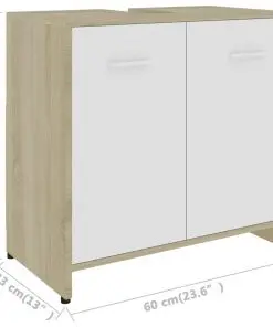 vidaXL Bathroom Cabinet White and Sonoma Oak 60x33x58 cm Chipboard