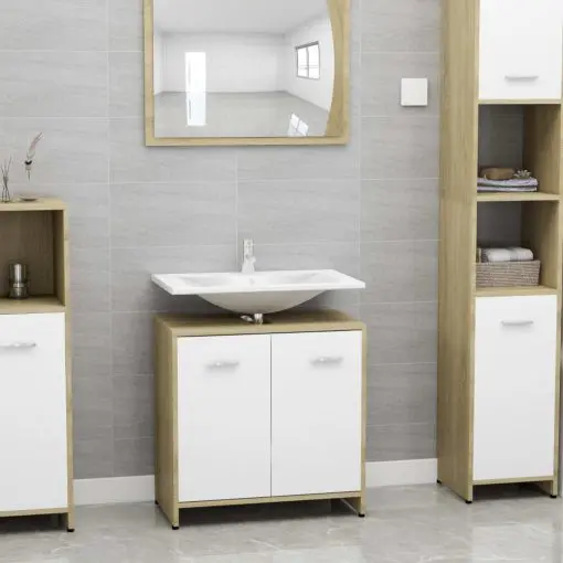 vidaXL Bathroom Cabinet White and Sonoma Oak 60x33x58 cm Chipboard