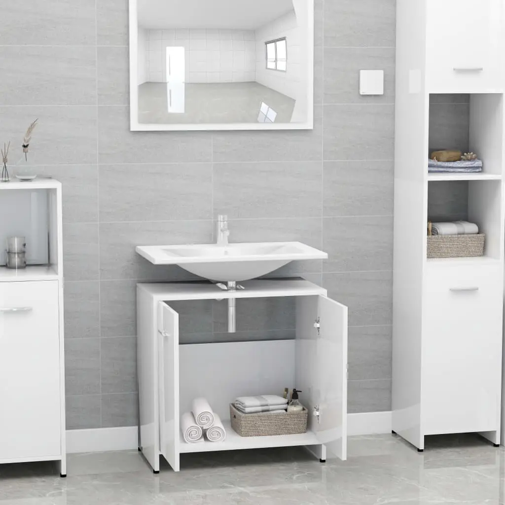 vidaXL Bathroom Cabinet High Gloss White 60x33x58 cm Chipboard