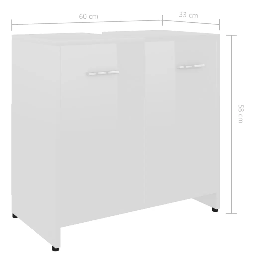vidaXL Bathroom Cabinet High Gloss White 60x33x58 cm Chipboard