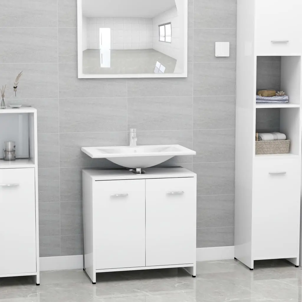 vidaXL Bathroom Cabinet High Gloss White 60x33x58 cm Chipboard