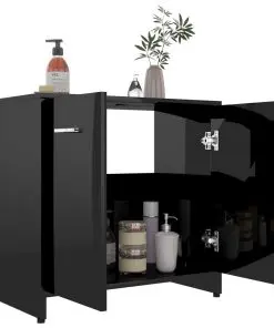 vidaXL Bathroom Cabinet High Gloss Black 60x33x58 cm Chipboard