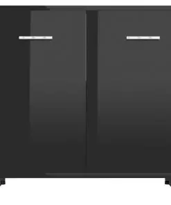 vidaXL Bathroom Cabinet High Gloss Black 60x33x58 cm Chipboard