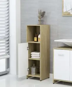 vidaXL Bathroom Cabinet White and Sonoma Oak 30x30x95 cm Chipboard