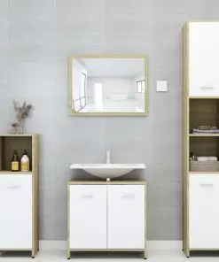 vidaXL Bathroom Cabinet White and Sonoma Oak 30x30x95 cm Chipboard