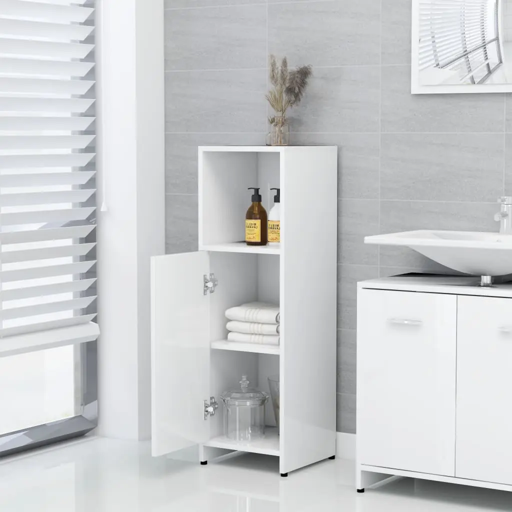 vidaXL Bathroom Cabinet High Gloss White 30x30x95 cm Chipboard