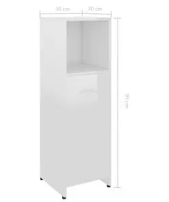 vidaXL Bathroom Cabinet High Gloss White 30x30x95 cm Chipboard