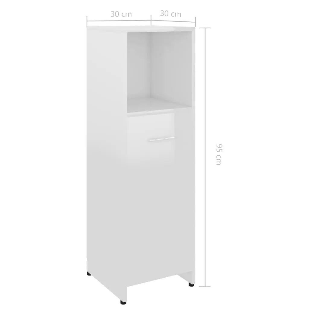 vidaXL Bathroom Cabinet High Gloss White 30x30x95 cm Chipboard