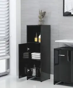 vidaXL Bathroom Cabinet High Gloss Black 30x30x95 cm Chipboard