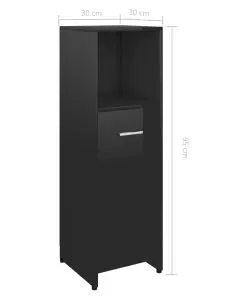 vidaXL Bathroom Cabinet High Gloss Black 30x30x95 cm Chipboard