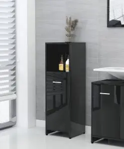 vidaXL Bathroom Cabinet High Gloss Black 30x30x95 cm Chipboard