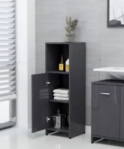 vidaXL Bathroom Cabinet High Gloss Grey 30x30x95 cm Chipboard