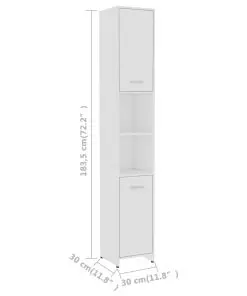 vidaXL Bathroom Cabinet White 30x30x183.5 cm Chipboard