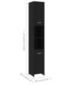 vidaXL Bathroom Cabinet Black 30x30x183.5 cm Chipboard