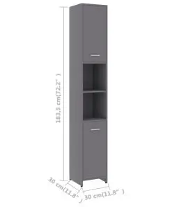 vidaXL Bathroom Cabinet Grey 30x30x183.5 cm Chipboard