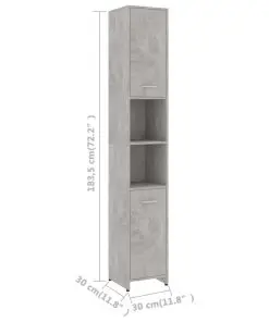 vidaXL Bathroom Cabinet Concrete Grey 30x30x183.5 cm Chipboard